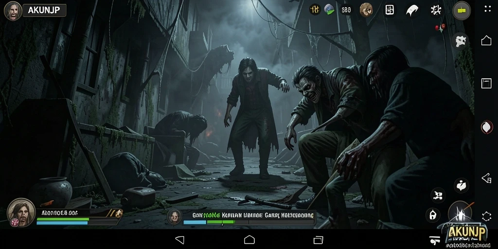 Screenshot gameplay AKUNJP yang menunjukkan suasana horor yang menegangkan.