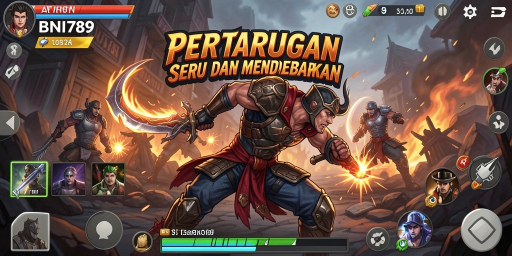 Tampilan seru gameplay BNI789 saat pertarungan berlangsung.
