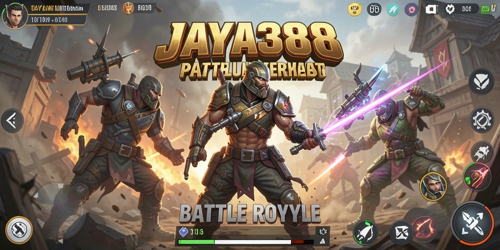 Screenshot JAYA388 menampilkan aksi pertempuran intens dalam game Battle Royale.