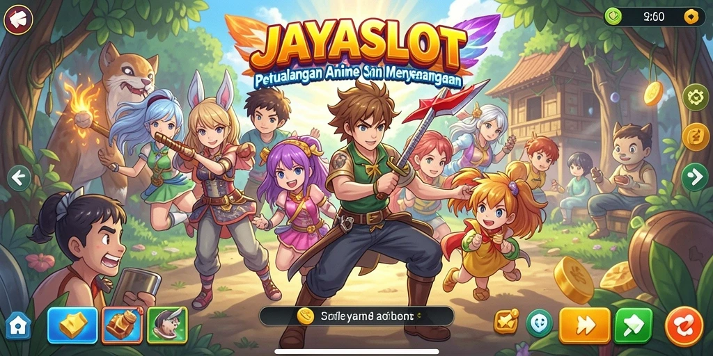 Tangkapan layar utama JAYASLOT menampilkan aksi seru dan karakter anime.