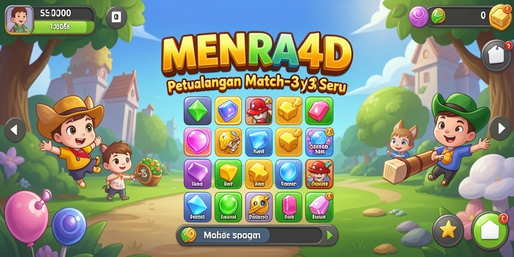 Tampilan menakjubkan dari gameplay MENARA4D dengan aksi mencocokkan permata yang seru.