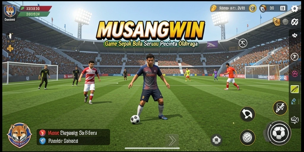 Screenshot gameplay MUSANGWIN yang menampilkan aksi seru dalam permainan sepak bola.