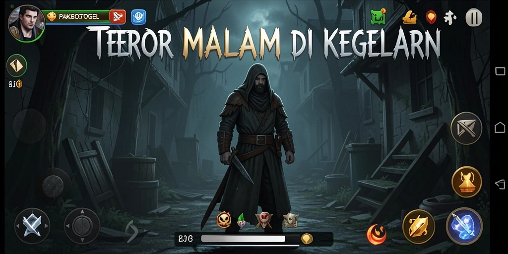 Screenshot menunjukkan gameplay menegangkan dalam kegelapan.