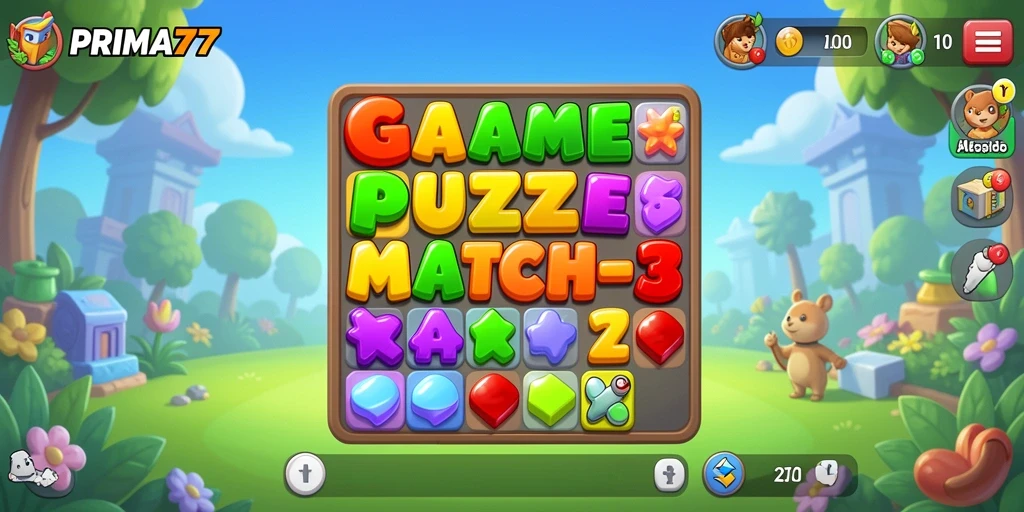 Tampilan gameplay seru dengan warna-warni batu permata di PRIMA77.