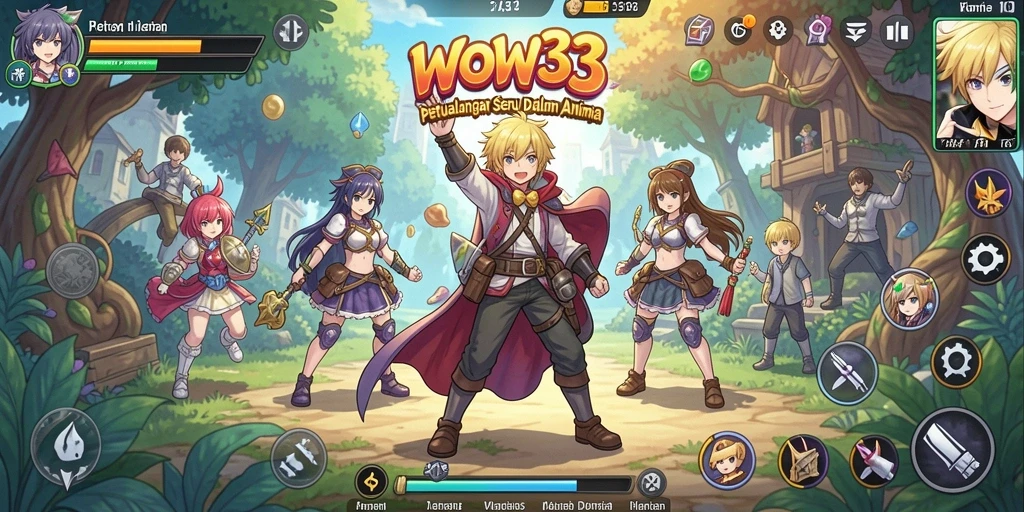 Gambaran gameplay WOW33 dengan berbagai karakter anime unik.