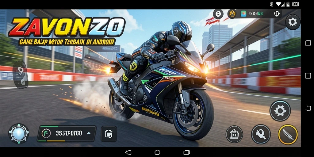 Gameplay ZAVONZO yang mendebarkan saat balapan motor di trek menantang.